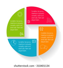 Vector round infographic diagram. Circular connected chart with 4 options. Paper progress steps for tutorial. Business concept sequence banner. EPS10 workflow layout.