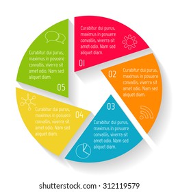 Vector round infographic diagram. Circular connected chart with 5 options. Paper progress steps for tutorial. Business concept sequence banner. EPS10 workflow layout.