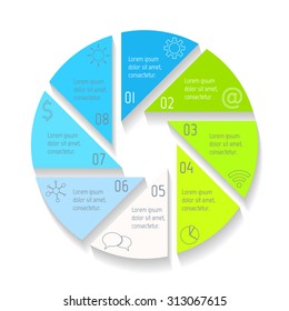 Vector round infographic diagram. Circular connected chart with 8 options. Paper progress steps for tutorial. Business concept sequence banner. EPS10 workflow layout.