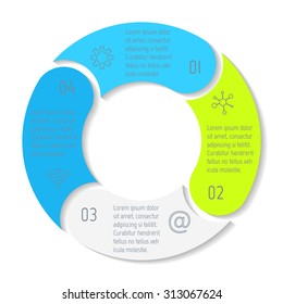 Vector round infographic diagram. Circular connected chart with 4 options. Paper progress steps for tutorial. Business concept sequence banner. EPS10 workflow layout.