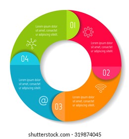 Vector round infographic diagram. Circular connected chart with 4 options. Paper progress steps for tutorial with folded parts. Business concept sequence banner. EPS10 workflow layout.