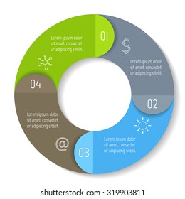 Vector round infographic diagram. Circular connected chart with 4 options. Paper progress steps for tutorial with folded parts. Business concept sequence banner. EPS10 workflow layout.