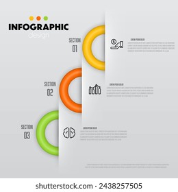 Vector round into 3 section startup project minimal infographic design template modern for website menu interface