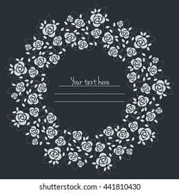 Vector round invitation card with tender roses