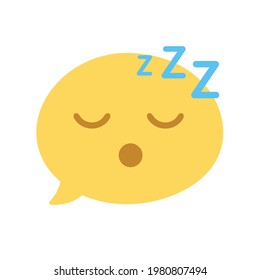 Vector round isolated emoticon emoji on white. The symbol is sleep, nap, dreaming, fatigue. Closed eyes. Popular chat element. Fashionable, flat, cartoonish. Dialogue bubble, cute dialog box.

