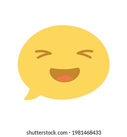 Vector round isolated emoticon on white background. A symbol of joy, happiness, laughter, joke. Popular chat element. Fashionable, flat, cartoon. Dialogue bubble, cute dialog box. Open mouth.