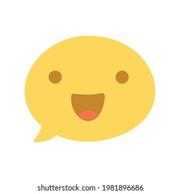 Vector round isolated emoticon on white background. A symbol of joy, delight, happiness. Open eyes, smile. Popular chat element. Fashionable, flat, cartoon. Dialogue bubble, cute dialog box.