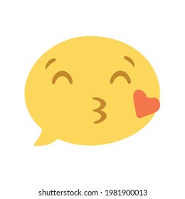 Vector round isolated emoticon on a white, enamored, closed eyes, kiss, heart. A symbol of joy, love, happiness. Popular chat elements. Fashionable, flat, cartoon. Dialogue bubble, cute dialog box.