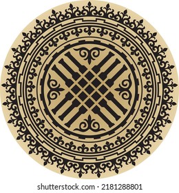 Vector round Kazakh national ornament, shanyrak. Patterns of nomadic peoples of the great steppe, Asia, Kyrgyz, Kalmyks, Buryats, Mongols