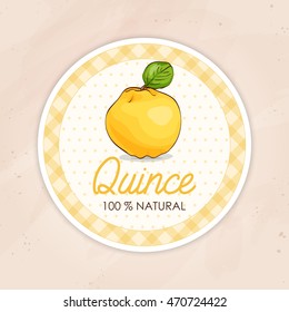 Vector round label, quince jam on a sand background