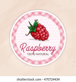 Vector Round Label, Raspberry  Jam On A Sand Background