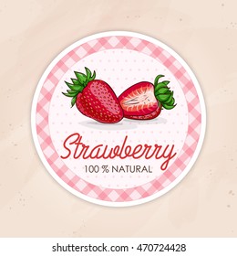 Vector Round Label, Strawberry  Jam On A Sand Background