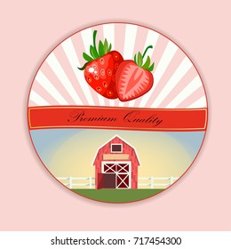 Vector round label, strawberry jam, sauce or juice label. shop and farm market design. strawberry jam, sauce or juice label