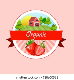 Vector round label, strawberry jam, sauce or juice label. shop and farm market design. strawberry jam, sauce or juice label