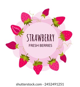 Vector round label, strawberry.Vector illustration
