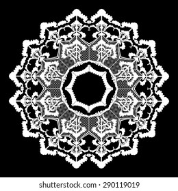 Vector round lace flower vintage, circle background with many details, looks like crocheting handmade lace, lacy arabesque designs. Orient traditional ornament. Oriental motif