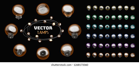 Vector round lamps for garland design. New year, Christmas and other festive decoration. Isolated objects in different color variations