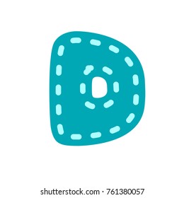 Vector round letter c embroidery blue cute letter d