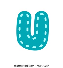 Vector round letter u embroidery blue u