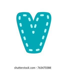 Vector round letter v embroidery blue v