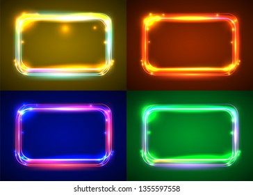 Vector round light frame set. Shining square banner. Vector illustration