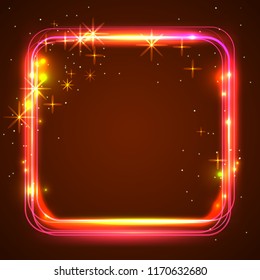 Vector round light frame. Shining square banner. Vector illustration