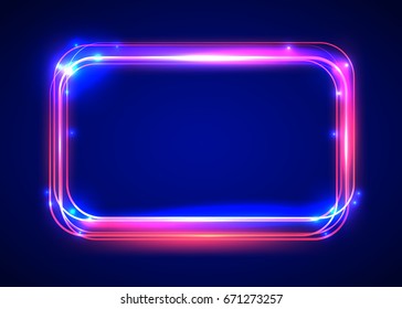 Vector round light frame. Shining square banner. Vector illustration
