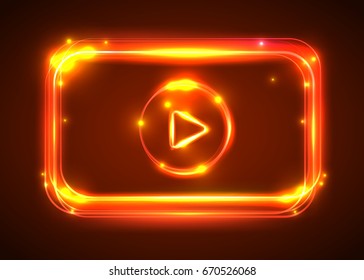 Vector round light video player frame. Shining square banner. Vector illustration