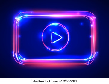 Vector Round Light Video Player Frame. Shining Square Banner. Vector Illustration