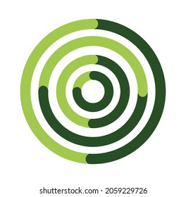 Vector round logo design with circles in circle green lines.Ecological concept.Business company circular sign.Geometric brand icon label template.Frames.Stamp.Target.Wheel.Sphere bubbles hoops balls.