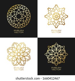 Vektorillustration rund Logo Design Gold-Vorlagen im linearen Stil.