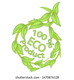 Vector Round logo with the inscription eco product with leaves and stems