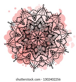 Vector round mandala black hand drawing textured card isolated on white background