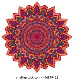 Vector round mandala in childish style. Ornamental doodle background.