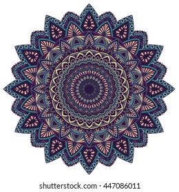 Vector round mandala in childish style. Ornamental doodle background.
