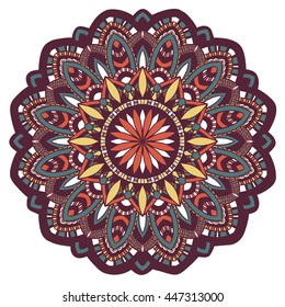 Vector round mandala in childish style. Ornamental doodle background.