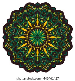 Vector round mandala in childish style. Ornamental doodle background.