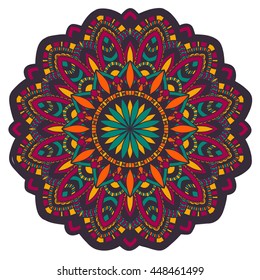 Vector round mandala in childish style. Ornamental doodle background.