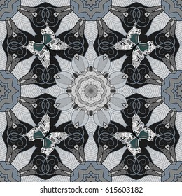 Vector round mandala in childish style. Ornamental doodle on colorful background. Vector nature seamless pattern with abstract ornament.