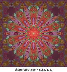 Vector round mandala in childish style. Ornamental doodle background. Vector nature seamless pattern with abstract ornament.