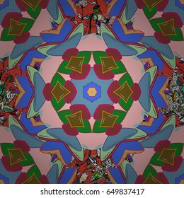 Vector round mandala in childish style. Ornamental doodle colorfil background. Vector nature seamless pattern with abstract ornament.