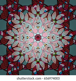 Vector round mandala in childish style. Ornamental doodle background. Vector nature seamless pattern with abstract ornament.