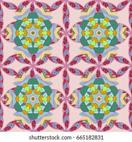 Vector round mandala in childish style. Ornamental doodle background. Vector nature seamless pattern with abstract ornament.