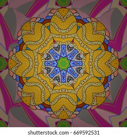 Vector round mandala in childish style. Ornamental doodle background. Vector nature seamless pattern with abstract ornament.