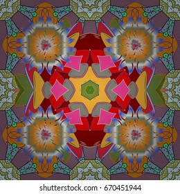 Vector round mandala in childish style. Ornamental doodle background. Vector nature seamless pattern with abstract ornament.