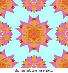 Vector round mandala in childish style. Ornamental doodle background. Vector nature seamless pattern with abstract ornament.