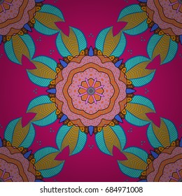 Vector round mandala in childish style. Ornamental doodle background. Vector nature seamless pattern with abstract ornament.