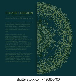 Vector round mandala design in childish style with forest and foxes. Nature print in doodle style.