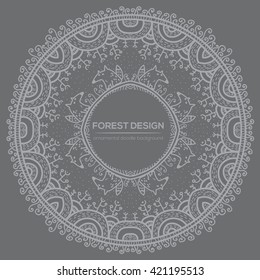 Vector round mandala design in childish style with forest and foxes. Nature print in doodle style.