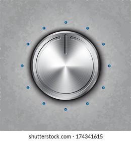 Vector round metal power knob on textured background